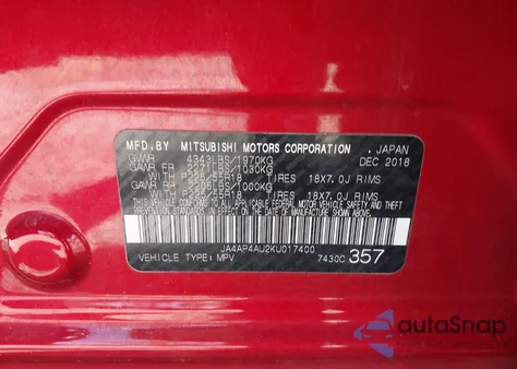 2019 Mitsubishi Outlander Sport 2.0 Se из США, поврежденный, VIN JA4AP4AU2KU017400